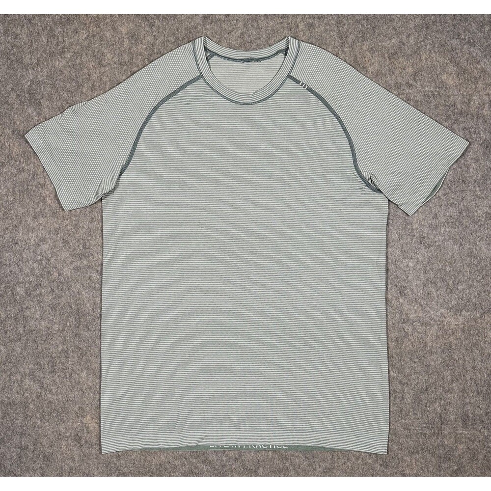 Lululemon Metal Vent Tech Shirt Mens M Teal Striped Short Sleev Gym Athliesure